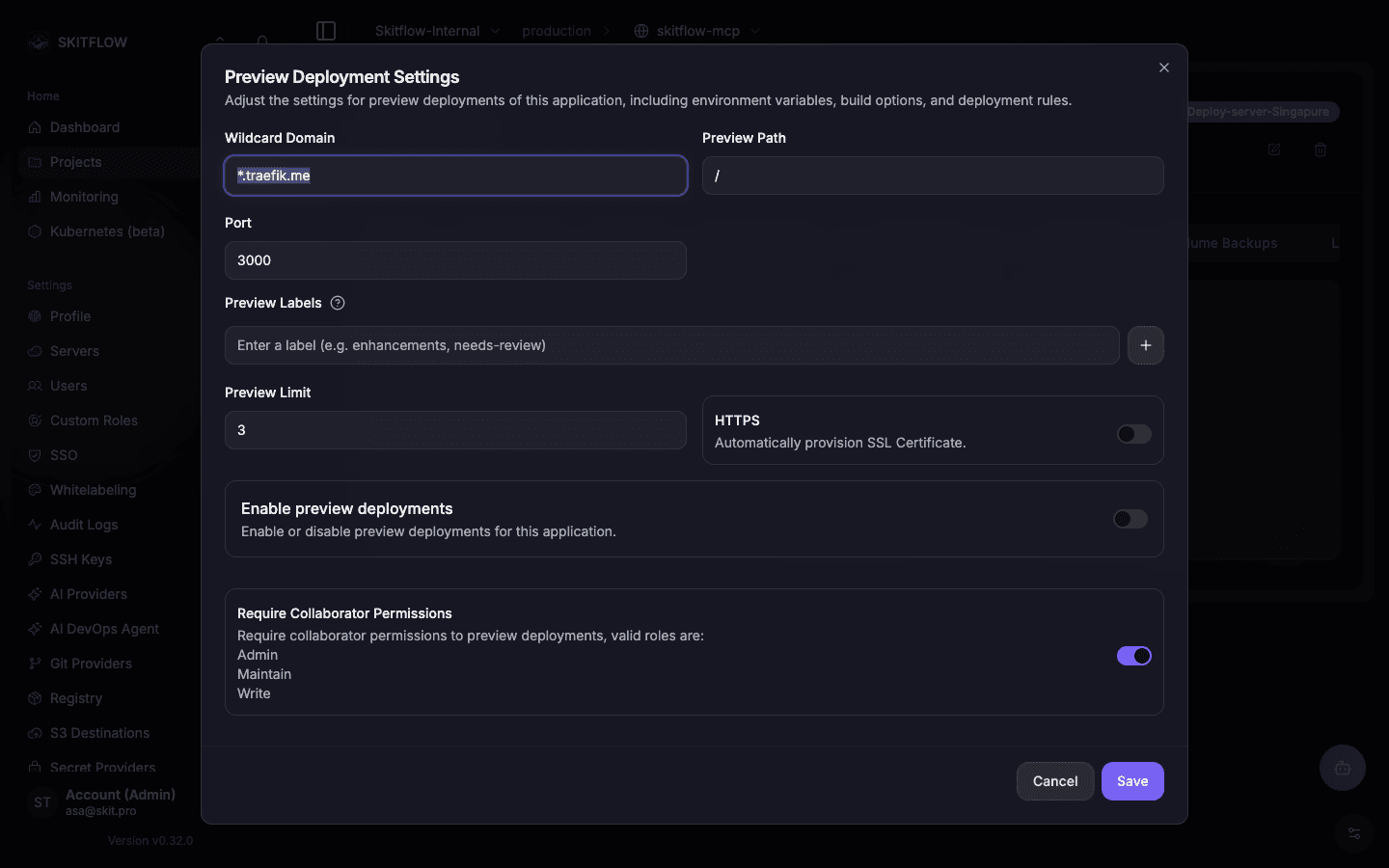 Preview deployments build