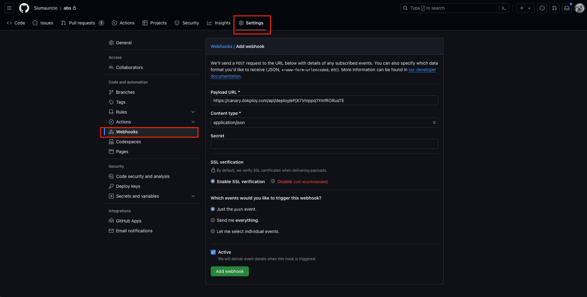 Webhook URL